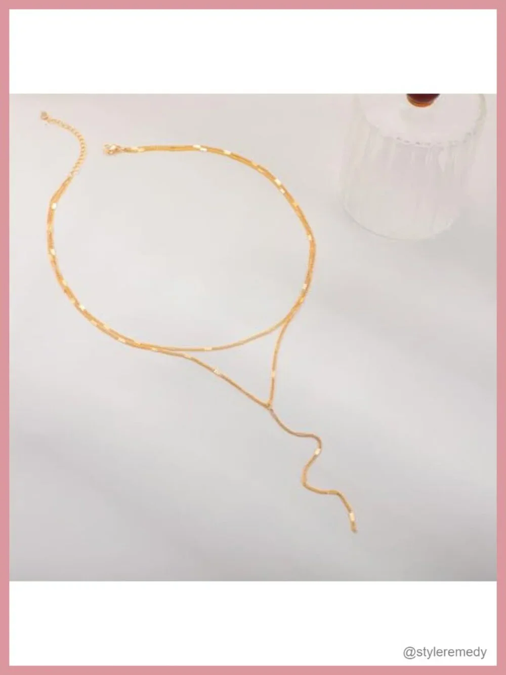 14K Gold Plated Y-Shaped Lariat Necklace Dainty Layered Chain with Cubic
